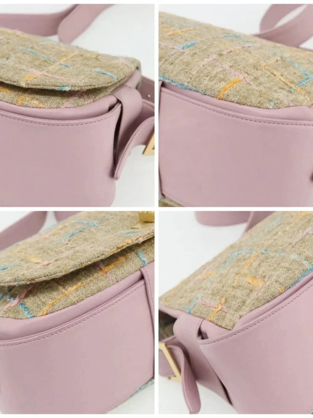 CHANEL 2.55 Shoulder Bag Tweed Pink Gold CC Auth 179020SAV